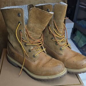 Timberland Tan Leather Boots with Yellow Laces